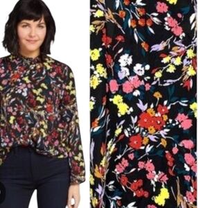 Floral Black Long Gathered Sleeveeld Blouse Dark Academia Fairygrunge Sz M